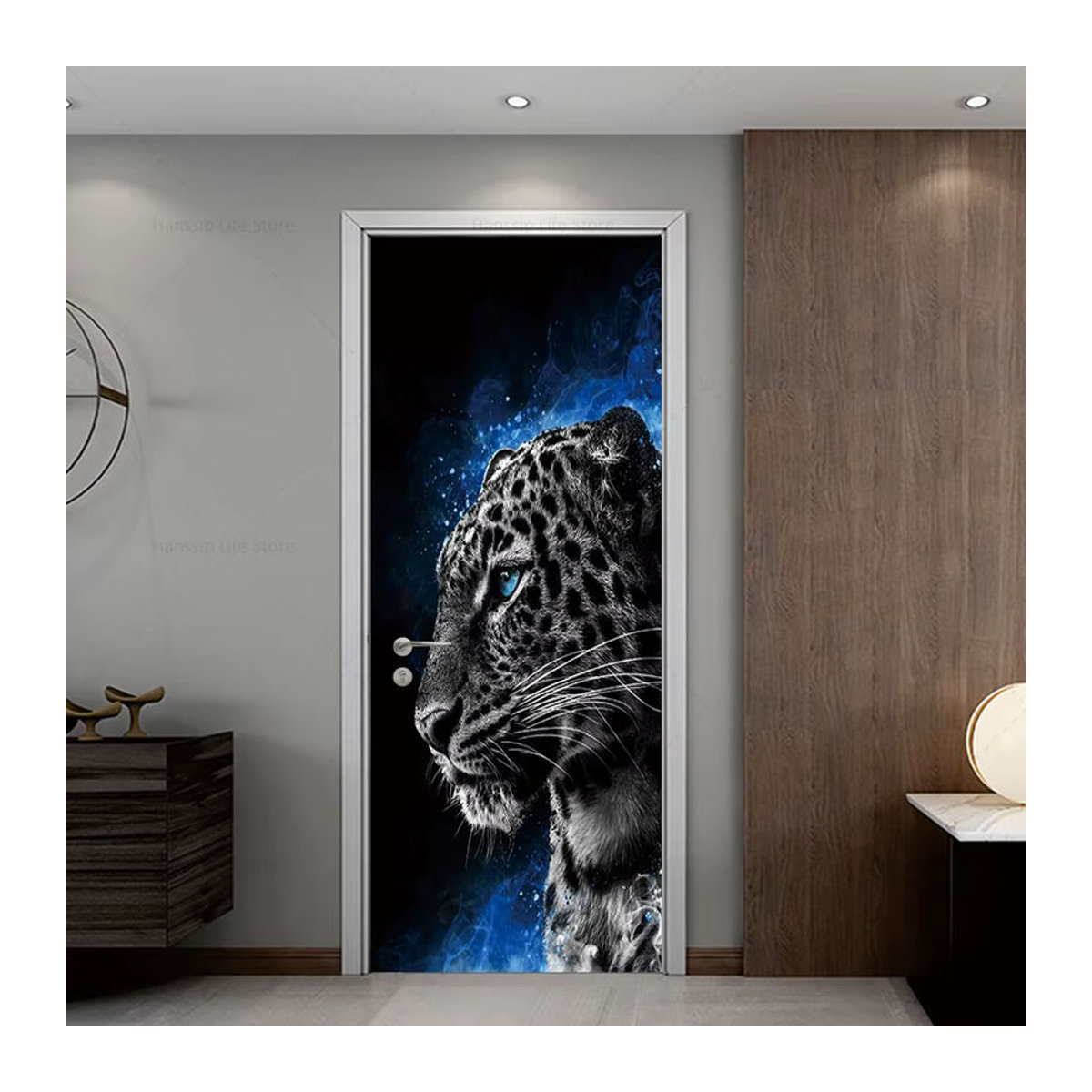 BOUSSAC 3D Tier Tür Aufkleber selbstklebend wasserdicht aus PVC mit Tiger und Wolf Motiv in Grau und Mehrfarbig - Bild 2