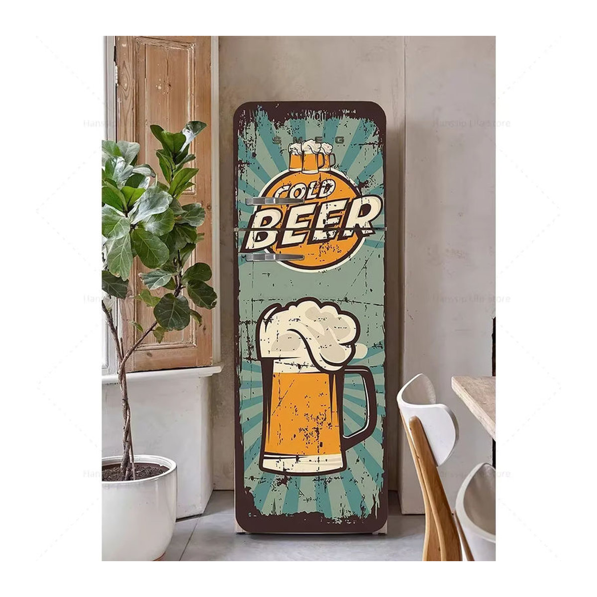 BOUSSAC Retro Bier Poster Kühlschrank Aufkleber in Vintage Design, wasserfester Vinyl Wrap für Küche und Wand, mehrfarbig - Bild 1