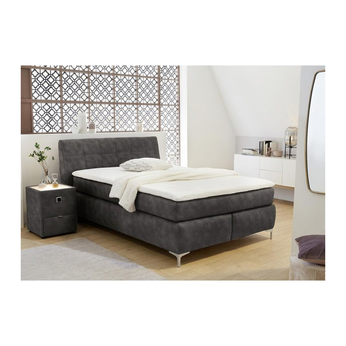 Boxspringbett Fina in Grau mit Polsterung aus Mikrofaser, Liegefläche B: 140 cm, L: 200 cm - Bild 1