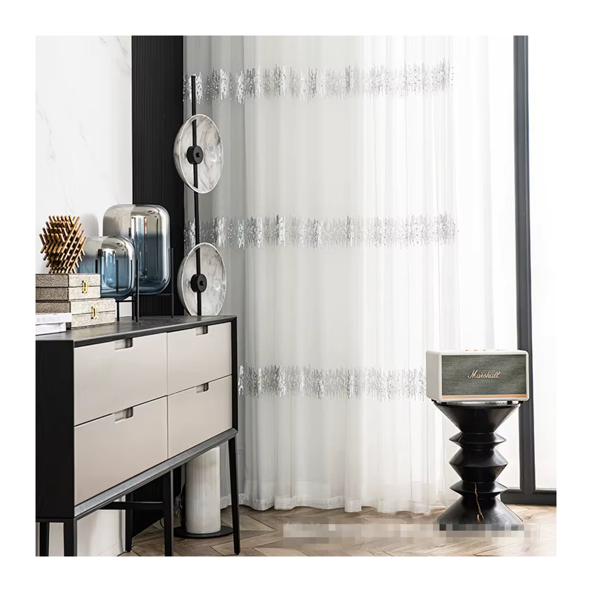BoYan Luxus Fenster Vorhänge aus weißem Tüll mit Perlen und Pailletten Bestickung für Wohnzimmer und Schlafzimmer - Bild 2