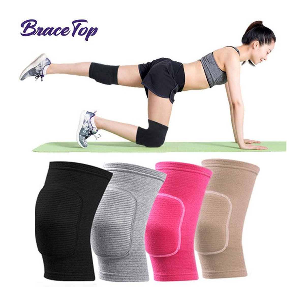 BraceTop Sport-Knieschützer für Erwachsene und Kinder, elastische Kniebandagen mit verdicktem Schwamm, Schwarz - Bild 1