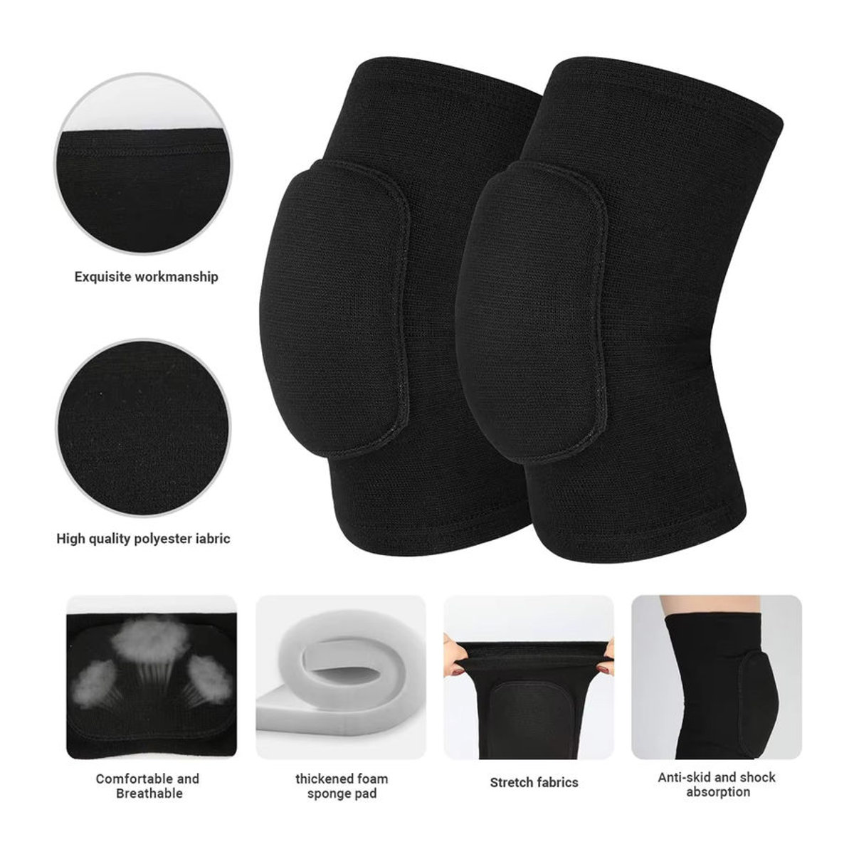 BraceTop Sport-Knieschützer für Erwachsene und Kinder, elastische Kniebandagen mit verdicktem Schwamm, Schwarz - Bild 2