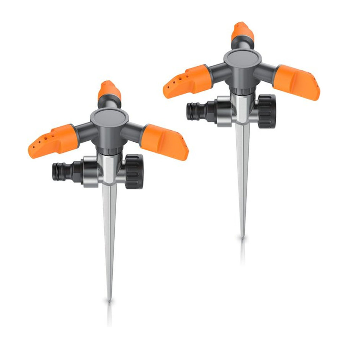 Brandson 2er Set Kreisregner 3-fach Rasensprinkler mit Erdspieß, 360 Grad Flächenregner mit 7m Reichweite für Flächen bis 150 m2, Sprühregner mit 45 bis 90 Grad Winkel und robuster Spike, Länge: 14 cm - Bild 1