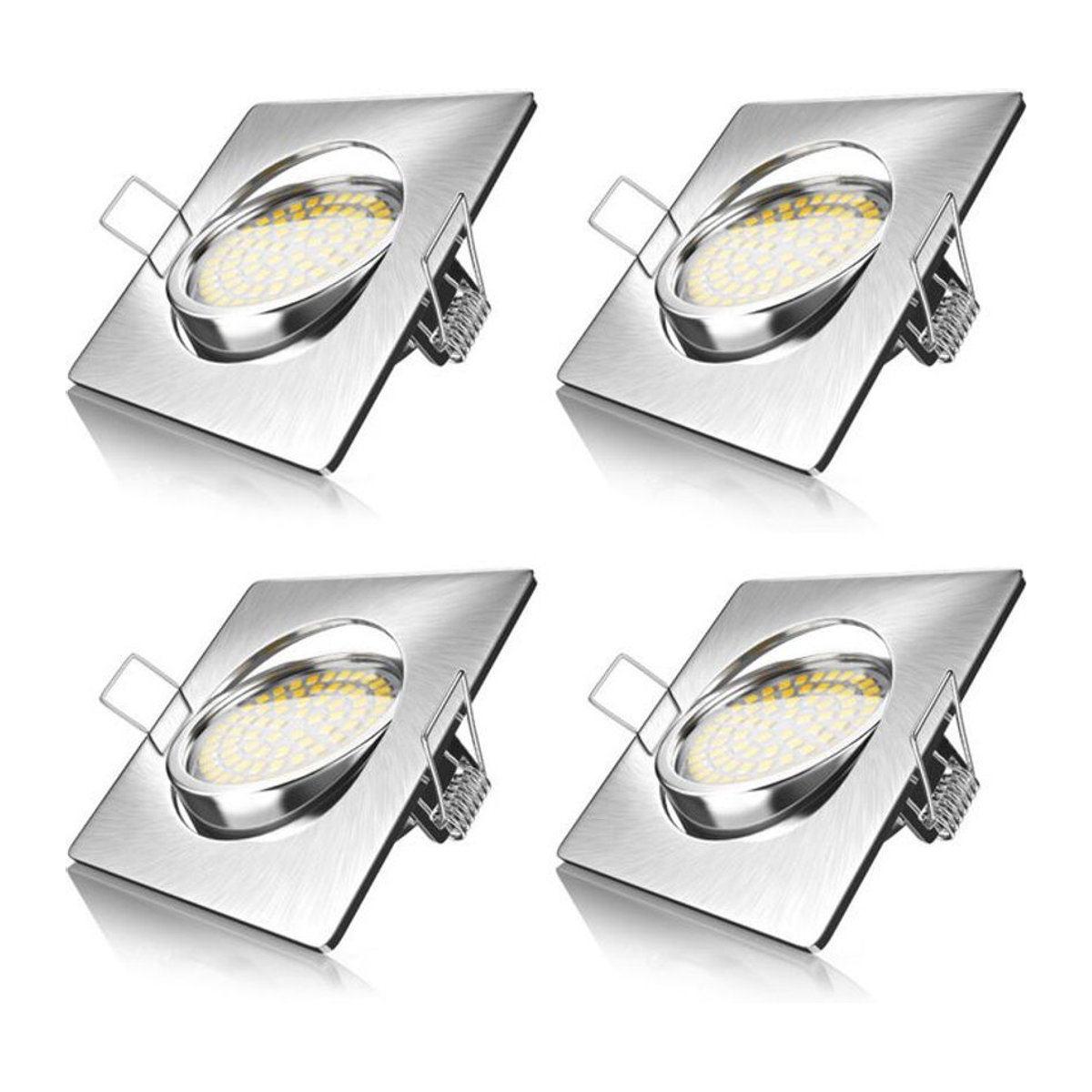 Brandson 4er Set LED Einbaustrahler in Edelstahl Optik, schwenkbare Deckenspots in Silber, Warmweiß, 320 Lumen - Bild 1