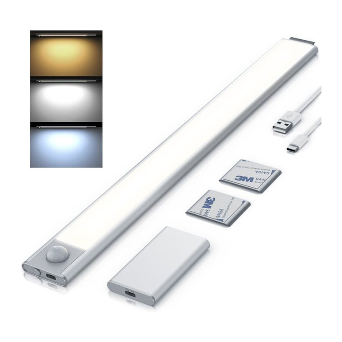 Brandson LED Unterschrankleuchte mit Bewegungsmelder und Lichtsensor, Akkubetrieb, 300 Lumen, Weiß - Bild 1