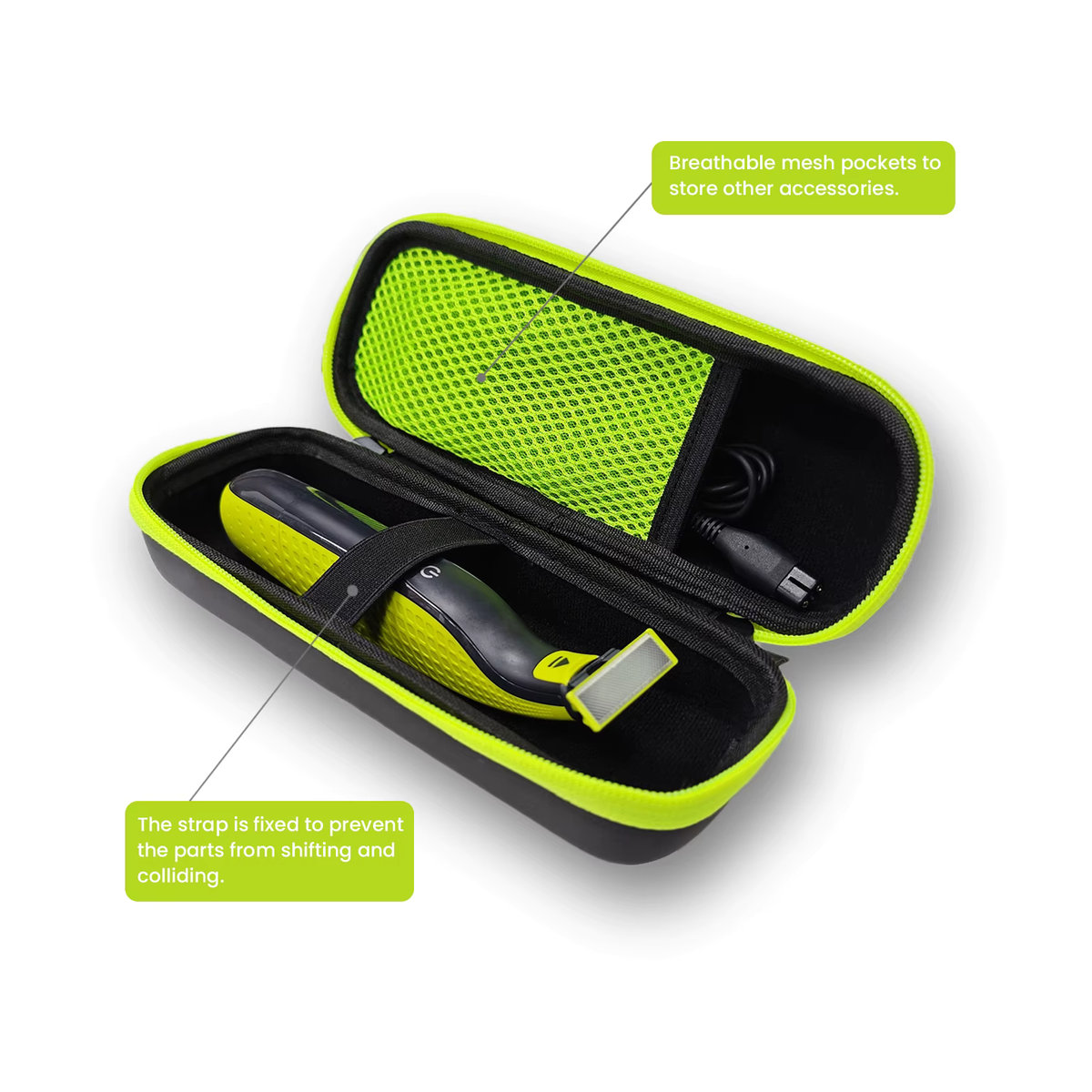 Brangdy EVA-Hartschale Reiseschutzhülle und Aufbewahrungstasche passend für Philips OneBlade QP2520 QP2620 QP2630 QP2515 QP2510 QP6530 in Schwarz oder Grün - Bild 2