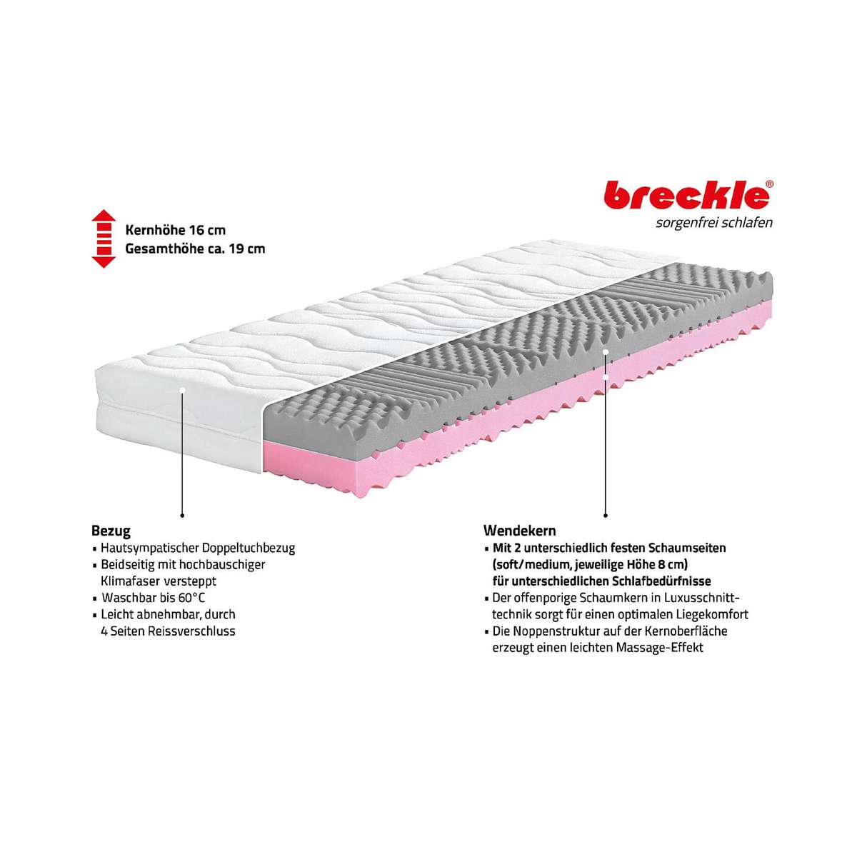 Breckle Young Comfort 7-Zonen Kaltschaum-Matratze für Kinder und Jugendliche, Weiß, B: 100 cm, L: 200 cm - Bild 2