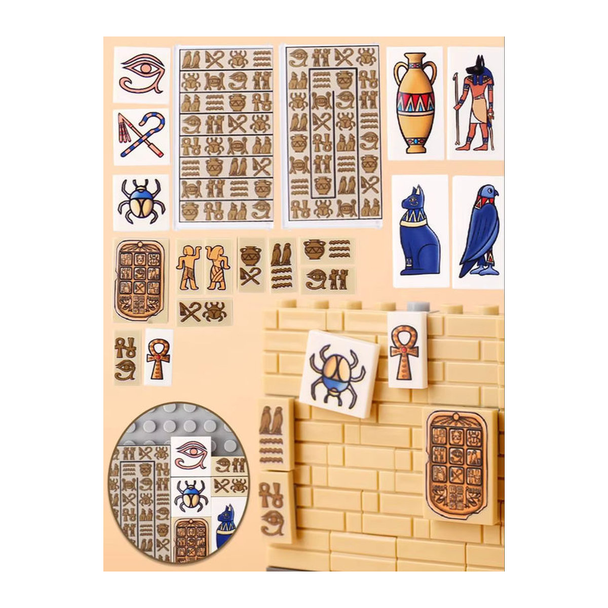 BRICKPANDA MOC Ägypten Wandbild Bausteine Set mit Relief-Motiven und Tieren, mehrfarbig, Kunststoff - Bild 5