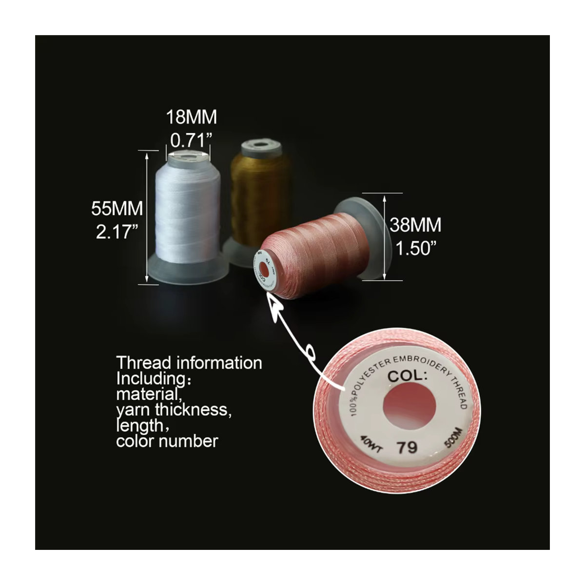 Brother Premium Stickgarn Set mit 40 Farben, 120D/2 Polyester, 500 Meter pro Spule, mehrfarbig - Bild 1