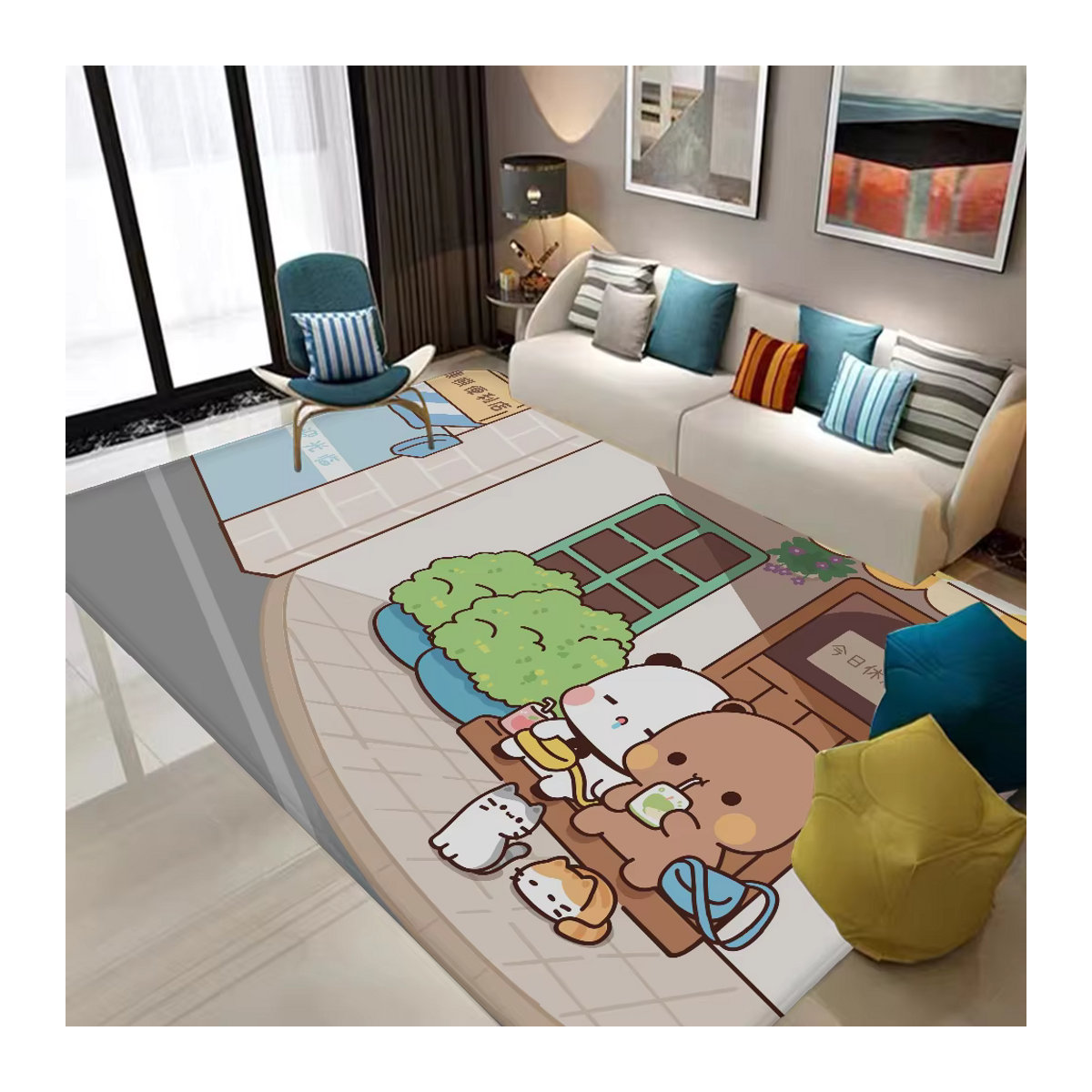 Bubu Dudu Anti-Rutsch Fußmatte im nordischen Stil für Eingang, Wohnzimmer oder Schlafzimmer, mehrfarbig und bedruckt - Bild 2