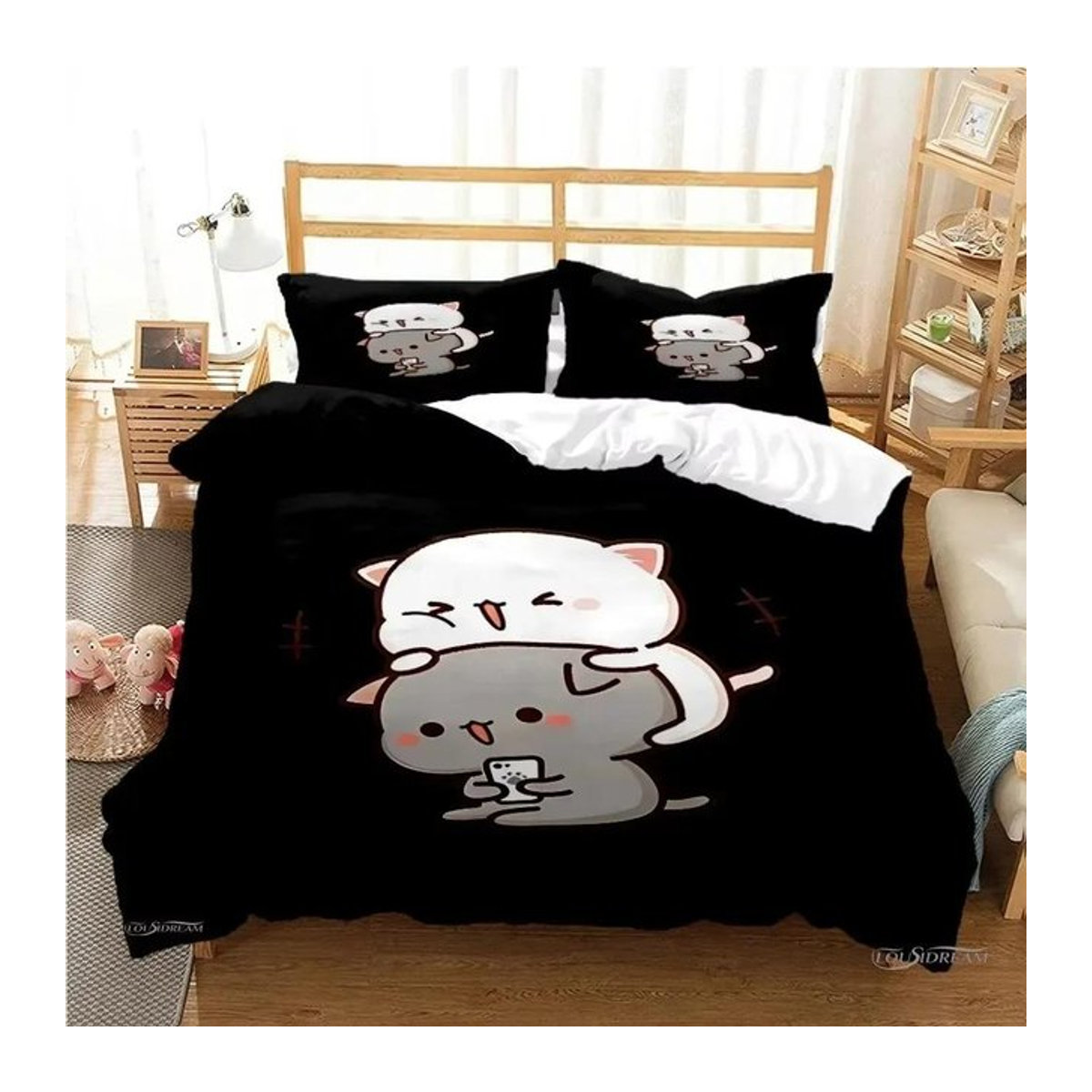 Bubu Dudu Cartoon Bär Panda Bettwäsche Set mit 3D-Druck für Kinder, 3-teiliges Bettbezug Set, B/H: 135 x 200 cm - Bild 1