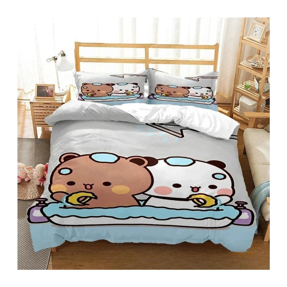 Bubu Dudu Cartoon Bär Panda Bettwäsche Set mit Bettbezug und Kissenbezügen in Multicolor, Breite: 135 cm, Länge: 200 cm - Bild 1