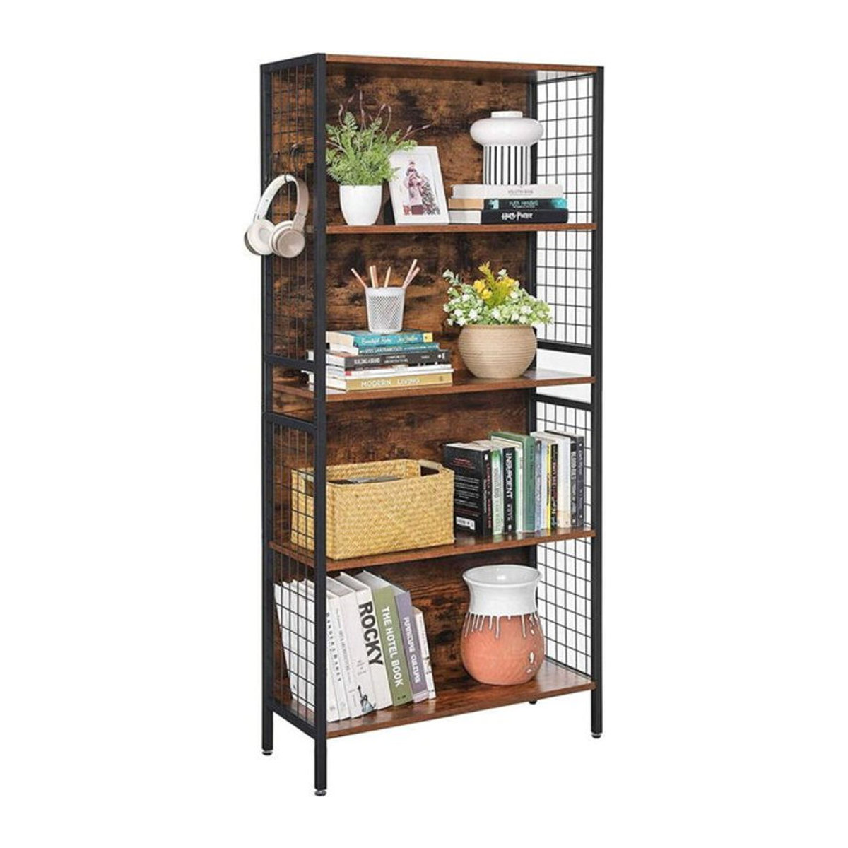 Bücherregal OSKAR im Industrial Design aus Holzwerkstoff und Stahl, Braun/Schwarz, H: 155 cm, B: 74 cm, T: 30 cm - Bild 1