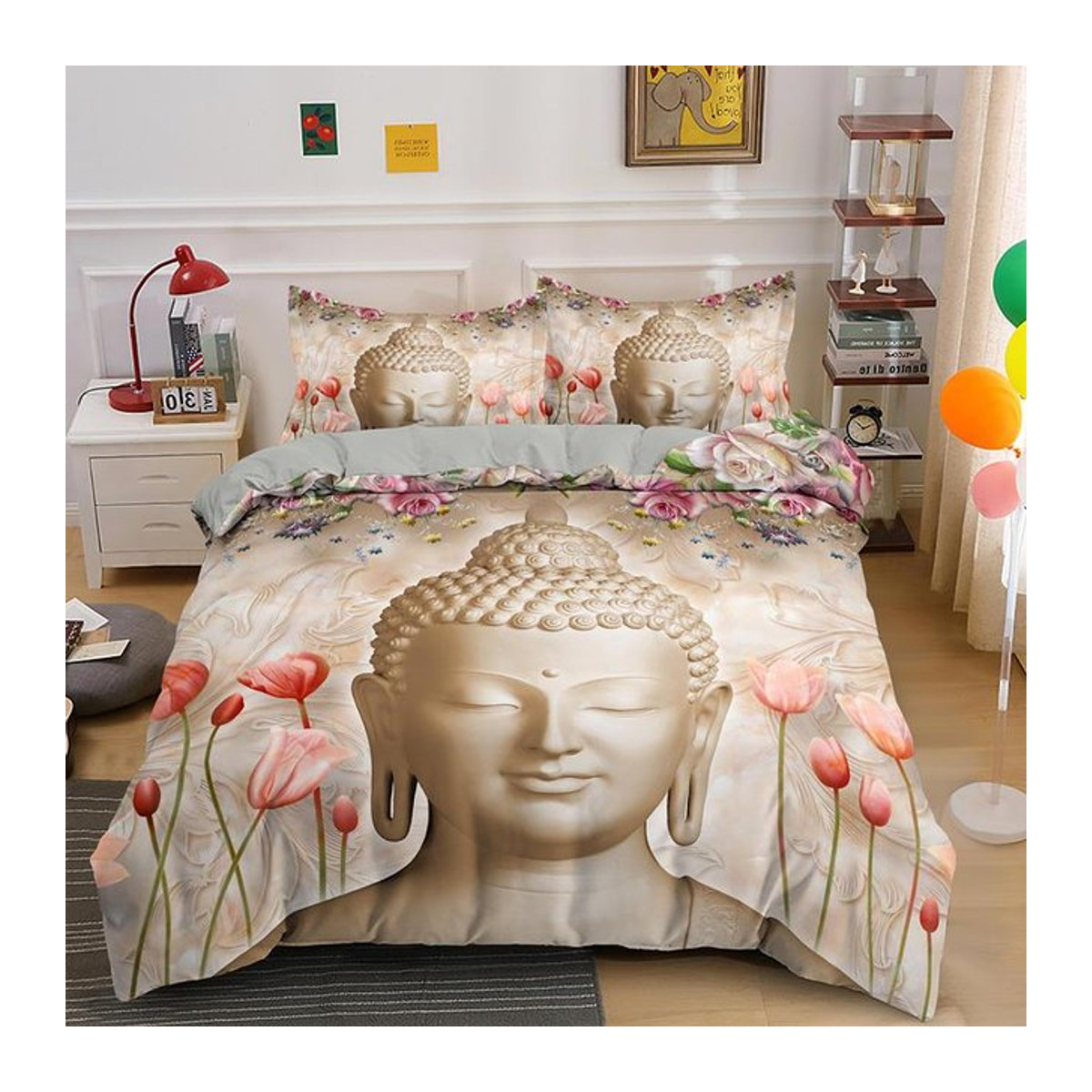 Buddha Bettwäsche Set aus Polyester mit Bettdeckenbezug und Kissenbezug, EU Single, B/H: 135 x 200 cm - Bild 1