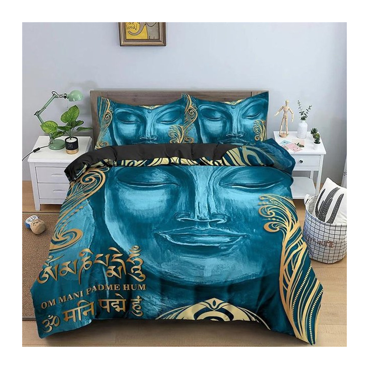 Buddha Bettwäsche Set mit Lachendem Buddha und Mandala Design, Weiche Decke mit Reißverschluss, B/H: 135 x 200 cm - Bild 1
