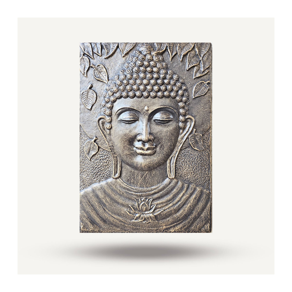 Buddha Relief Wandkunst Blatt in Antik Gold von SHAMTAM, Wandmontage, B: 70 cm, H: 100 cm - Bild 2