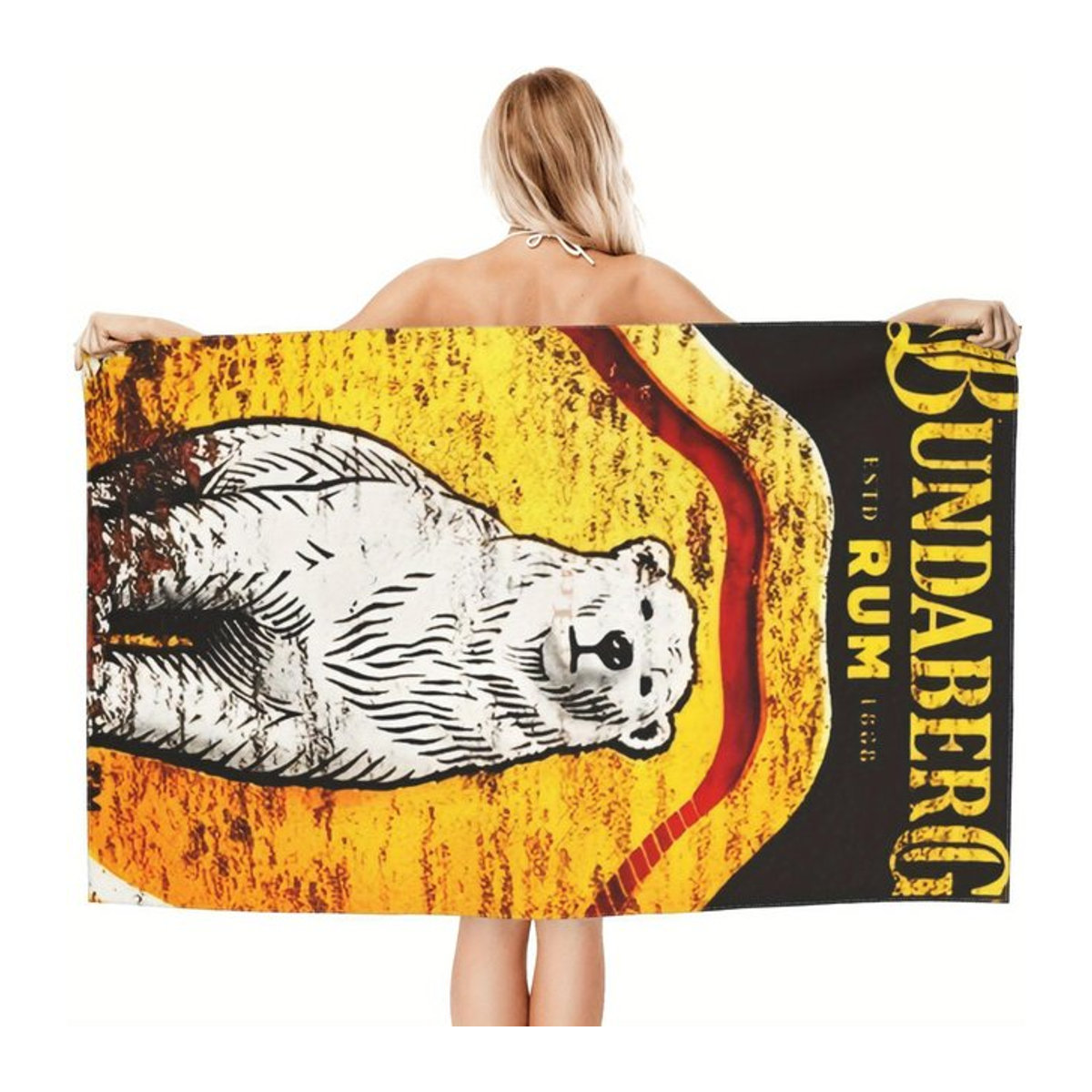 Bundaberg Strandtuch mit Eisbär-Aufdruck und Vintage-Etikettendesign, schnelltrocknendes Mikrofaser-Handtuch, Multicolor, B: 50 cm, L: 100 cm - Bild 1