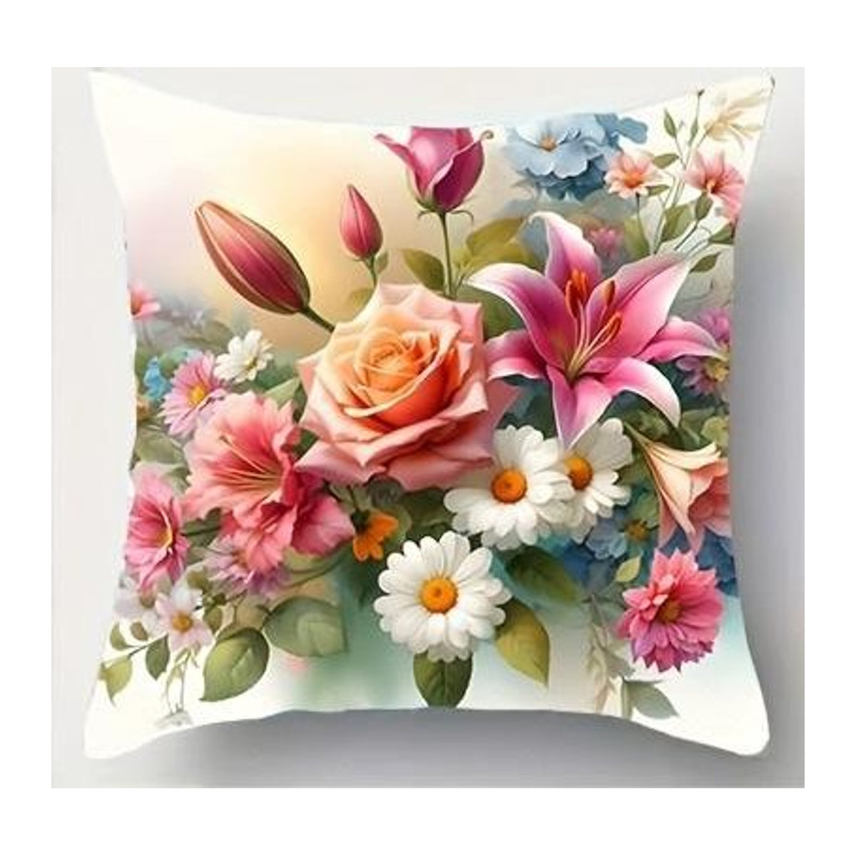 Bunte Blumige Kissenhülle von Shunika Chen aus Peach Skin Plüsch, einseitiger Druck, B/B/H: 18 x 18 x 18 cm - Bild 1