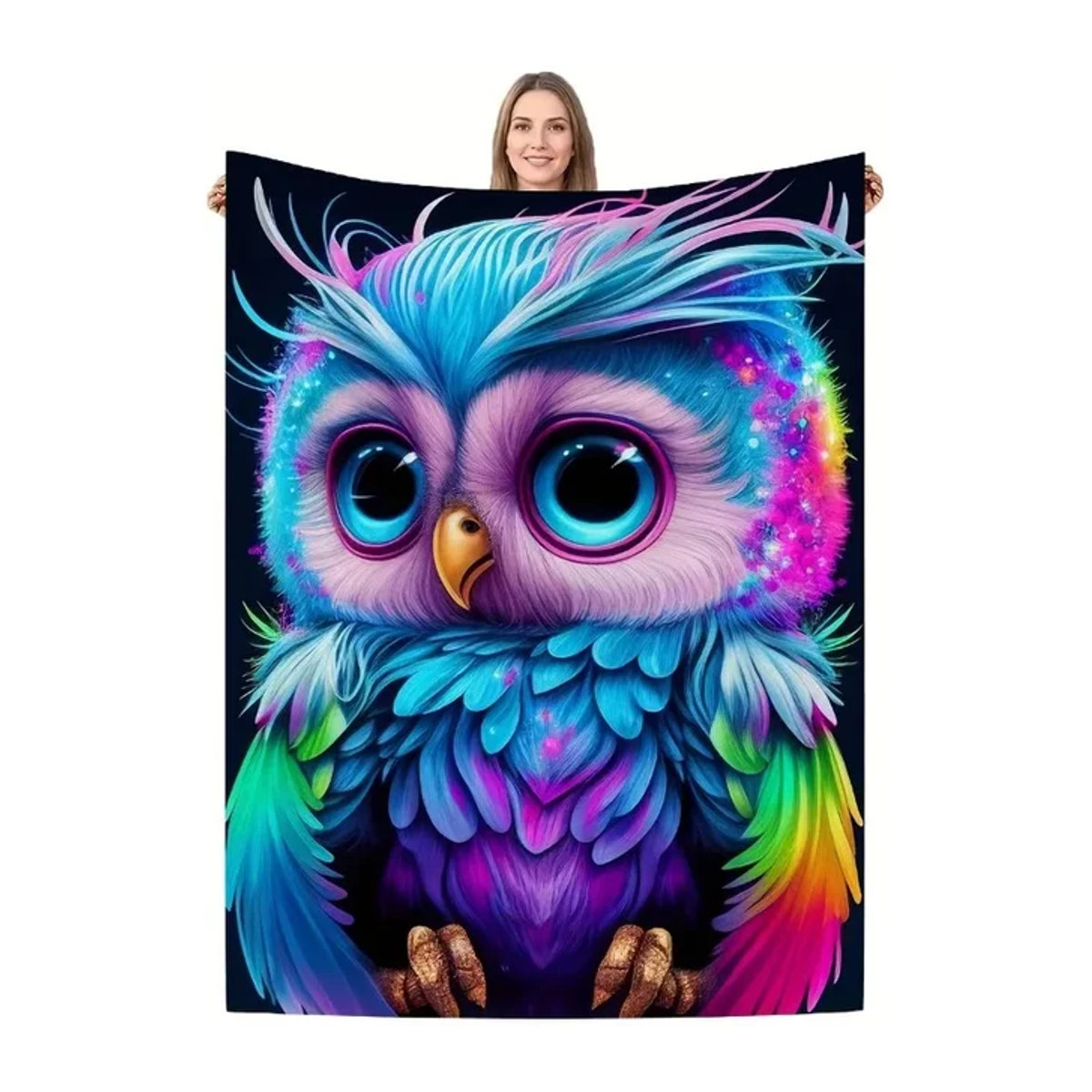 Bunte Decke mit Eulenmuster für Sofa, Bett und Reisen in Multicolor - Bild 1