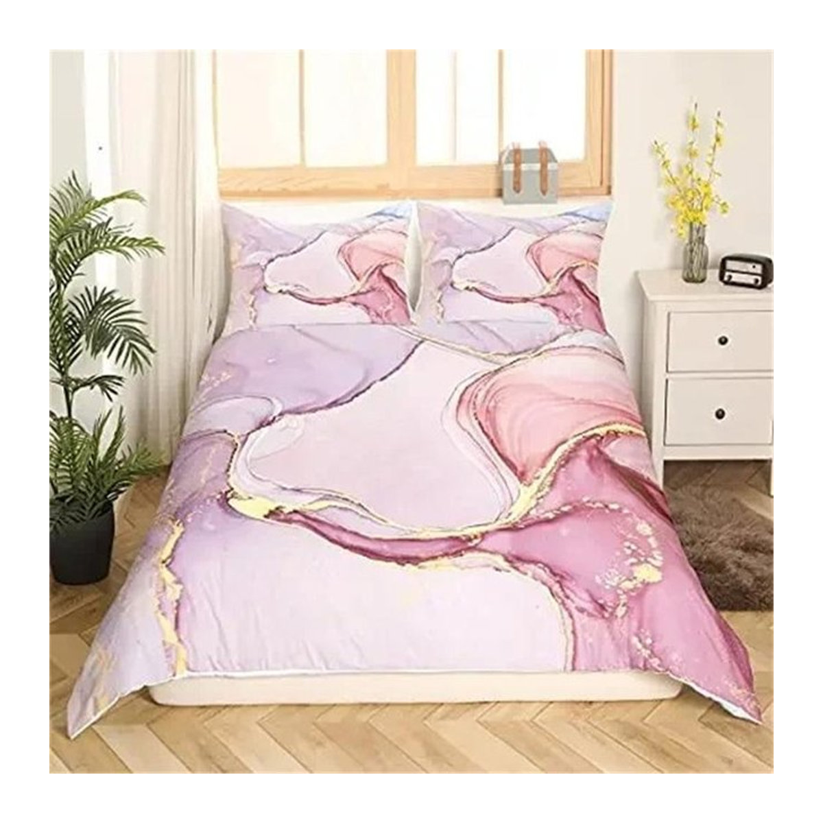 Bunte Glitzer Bettbezug-Kollektion in Pink Pastell für Mädchen und Frauen, 2-teiliges Set aus Polyester, B/H: 135 x 200 cm - Bild 1