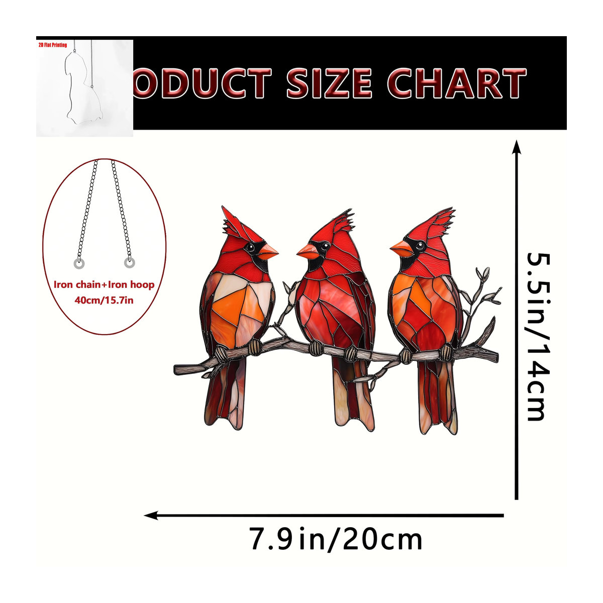 Bunte hängende Fensterdekoration aus Glas und Acryl mit drei Kardinalen als Sonnenfänger, Multicolor - Bild 2