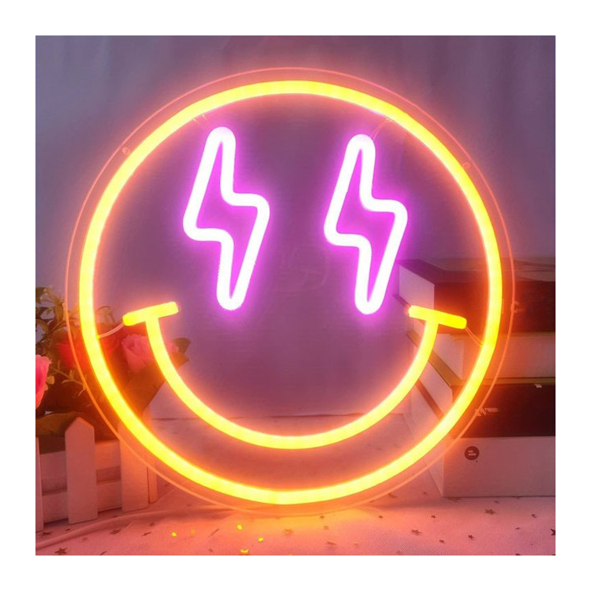 Bunte LED Wandleuchte in Smiley-Design als dekorative Lichtreklame für Schlafzimmer und besondere Anlässe - Bild 1