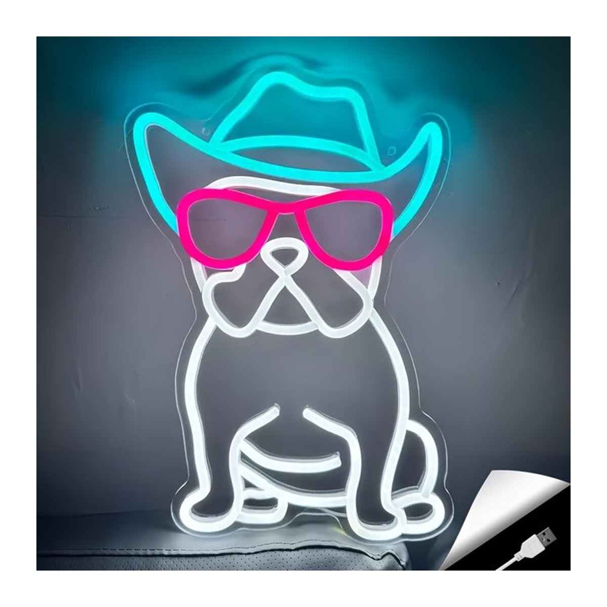 Bunte Wandkunst mit französischer Bulldogge im Cowboy-Design mit Brille, Wandmontage, Höhe: 38,7 cm, Breite: 27,0 cm - Bild 1
