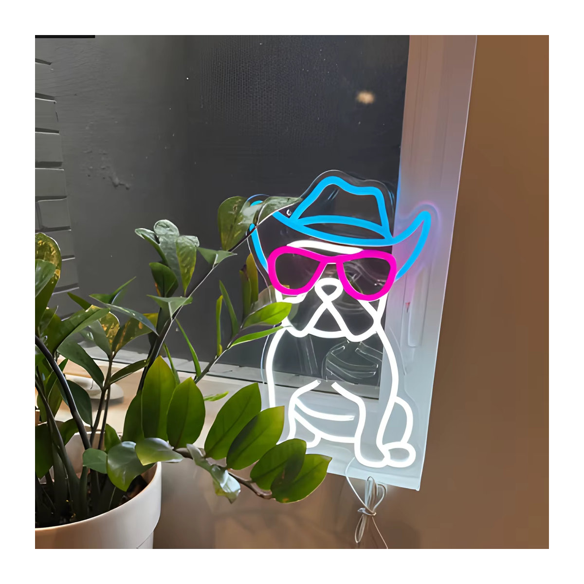 Bunte Wandkunst mit französischer Bulldogge im Cowboy-Design mit Brille, Wandmontage, Höhe: 38,7 cm, Breite: 27,0 cm - Bild 4