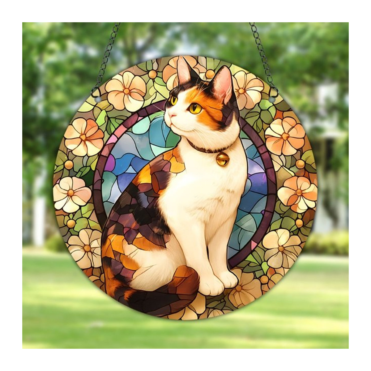 Bunter Acryl Sonnenfänger in Katzen- und Blumenoptik, kreisförmige Fensterdekoration für dein Zuhause, Multicolor - Bild 1