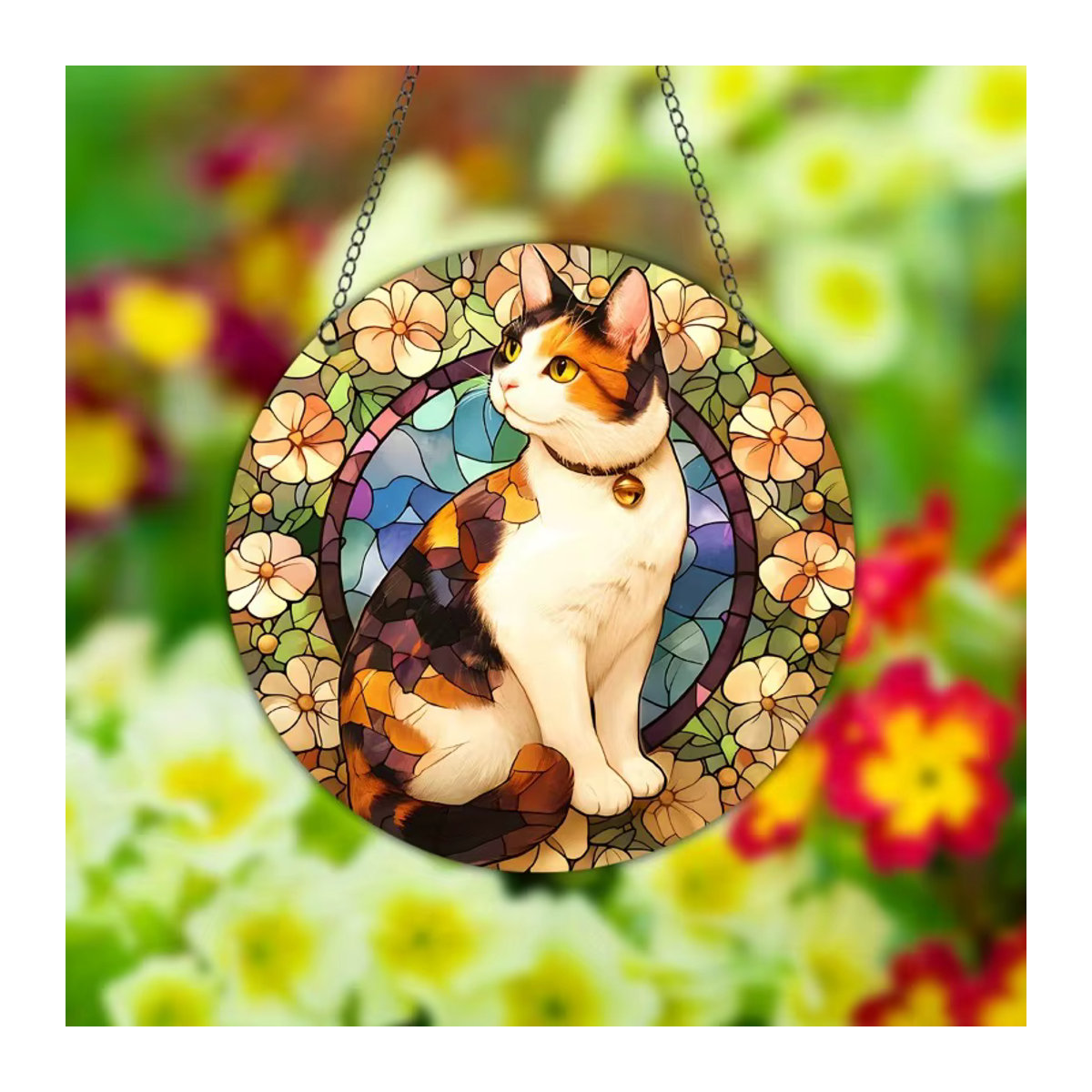 Bunter Acryl Sonnenfänger in Katzen- und Blumenoptik, kreisförmige Fensterdekoration für dein Zuhause, Multicolor - Bild 3