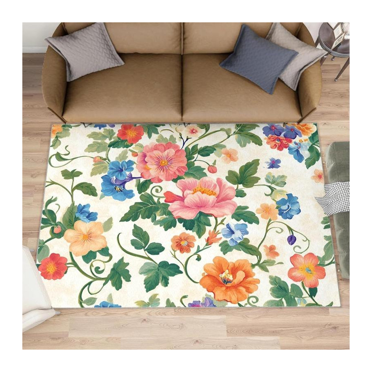 Bunter Blumenteppich mit botanischem Kunstdesign von Lodestar, rutschfest und saugfähig, B/B/H: 60 x 40 cm - Bild 1