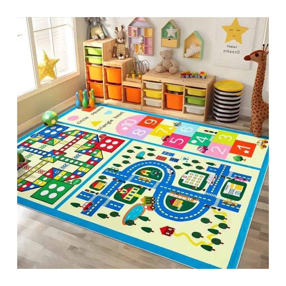 Bunter Kinderteppich mit Tiermotiven von Lodestar, rutschfest, B/B: 120 x 160 cm, multicolor - Bild 1