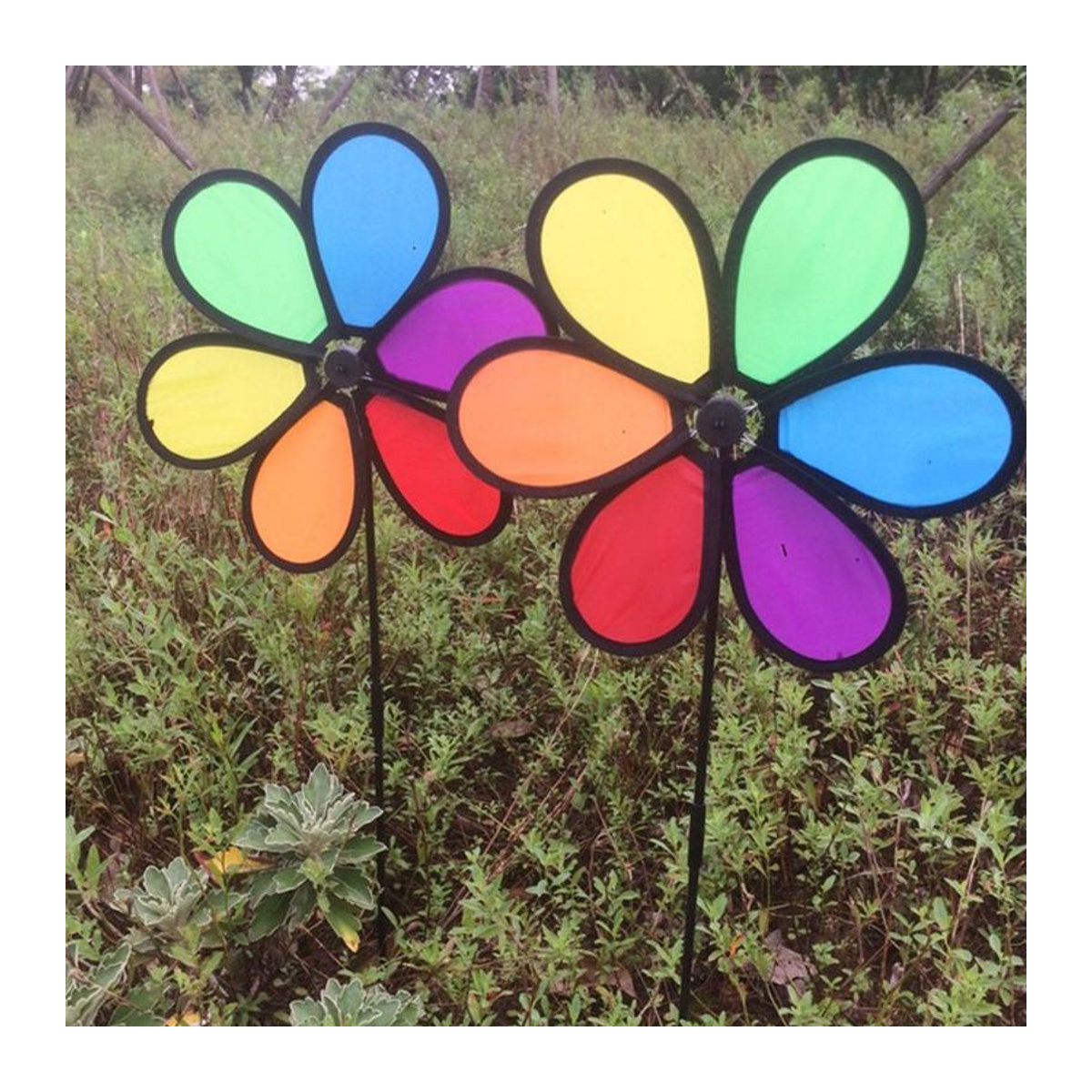 Bunter Regenbogen Gänseblümchen Windspinner als Garten- und Hofdekoration - Bild 2