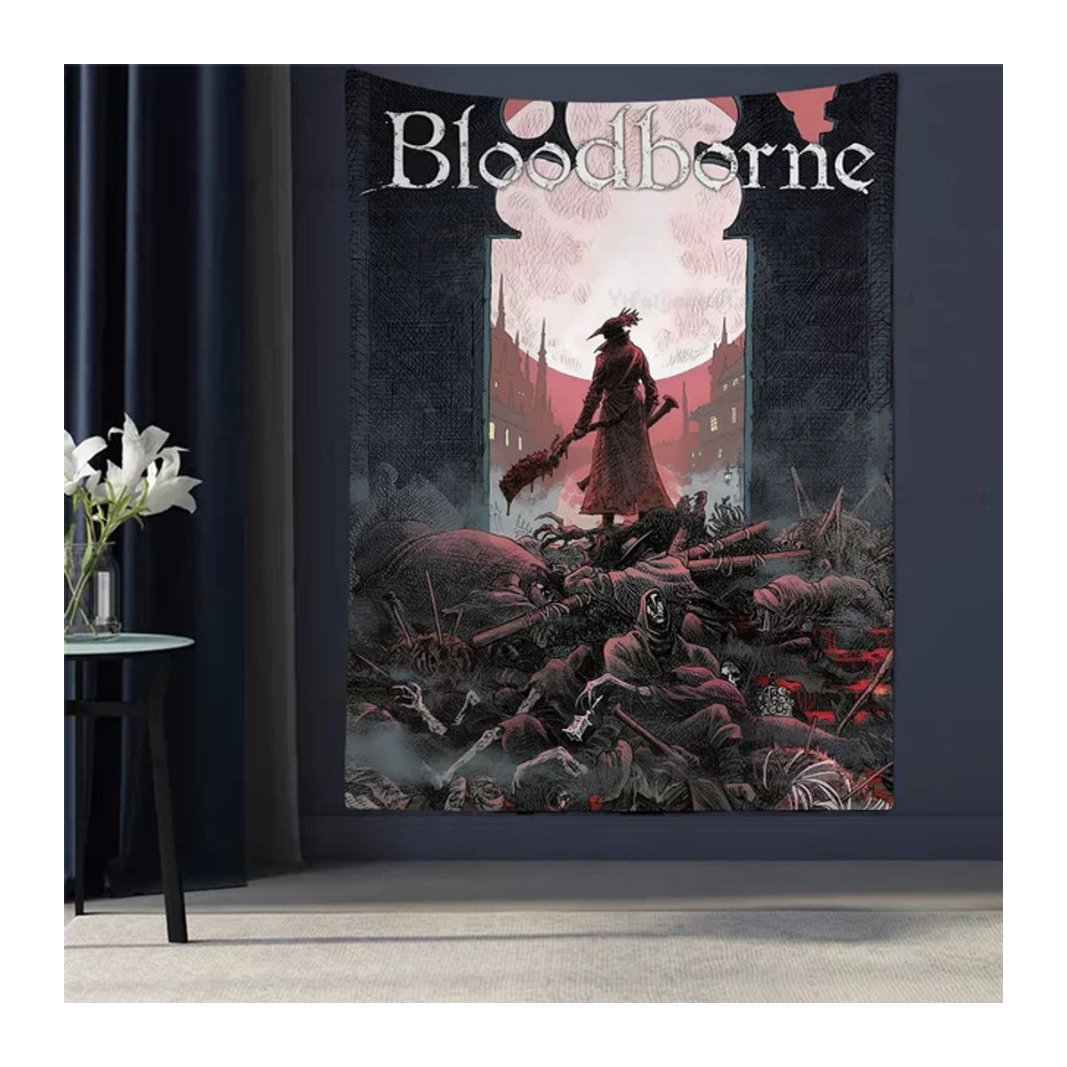 Bunter Wandteppich Bloodborne mit floralem Design in Mehrfarbig, Rechteckiger Wandbehang aus Textil, B/H: 90 x 60 cm - Bild 1