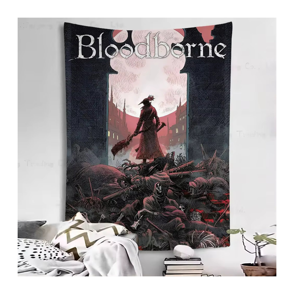 Bunter Wandteppich Bloodborne mit floralem Design in Mehrfarbig, Rechteckiger Wandbehang aus Textil, B/H: 90 x 60 cm - Bild 2