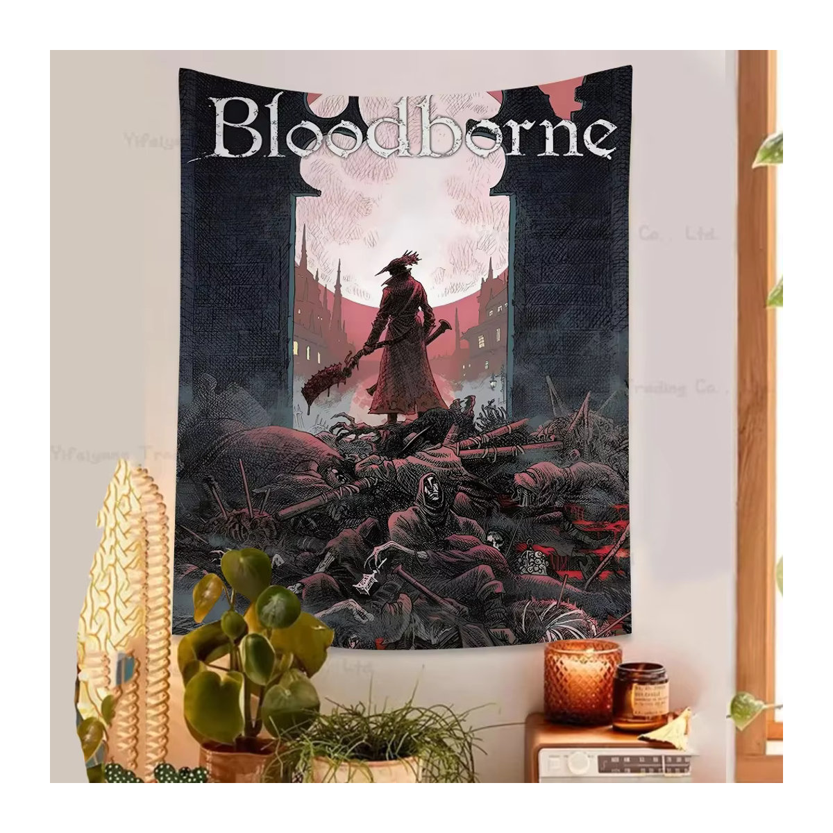 Bunter Wandteppich Bloodborne mit floralem Design in Mehrfarbig, Rechteckiger Wandbehang aus Textil, B/H: 90 x 60 cm - Bild 3