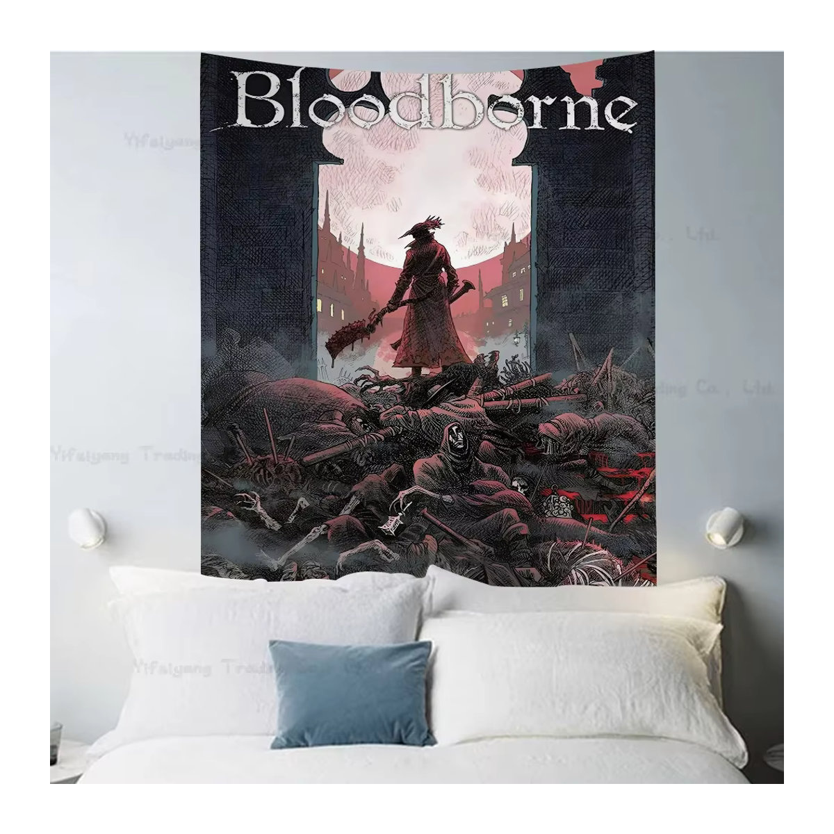 Bunter Wandteppich Bloodborne mit floralem Design in Mehrfarbig, Rechteckiger Wandbehang aus Textil, B/H: 90 x 60 cm - Bild 4