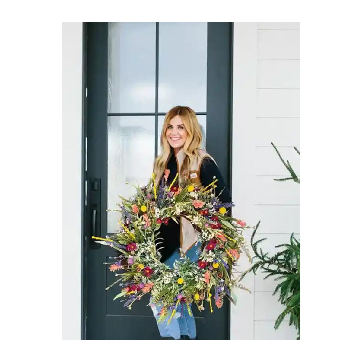 Bunter Wildblumenkranz aus Kunstseide für die Haustürdekoration im Bauernhaus-Stil, Durchmesser: 45 cm - Bild 2