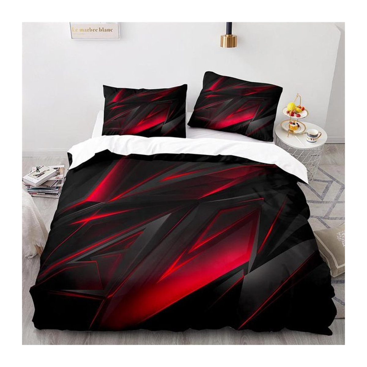 Buntes Bettwäsche-Set mit psychedelischem geometrischem Wirbelmuster aus Polyester, Deckenbezug und Kissenbezug mit Reißverschluss, B/H: 135 x 200 cm - Bild 1