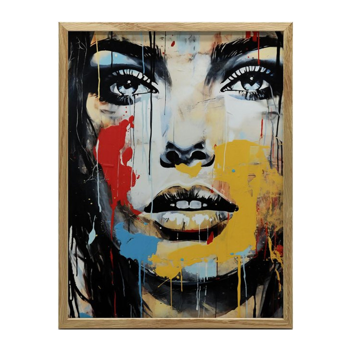 Buntes Gesicht Wandbild von iKable in Multicolor mit goldenem Aluminiumrahmen, B/H: 50 x 70 cm - Bild 1
