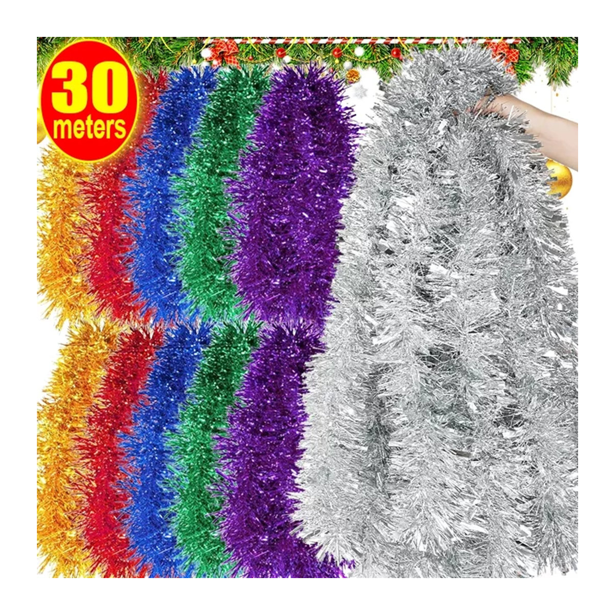 Buntes Weihnachtsband Multicolor 30m für Weihnachtsbaum Dekoration, DIY Geschenkverpackung und Party-Dekoration - Bild 1