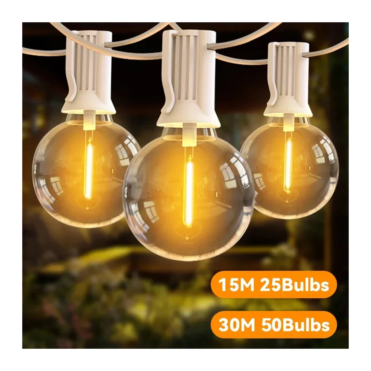 Burhui G40 LED Ball Girlande Retro Lichterkette Weiß für Garten und Hochzeit - Bild 1
