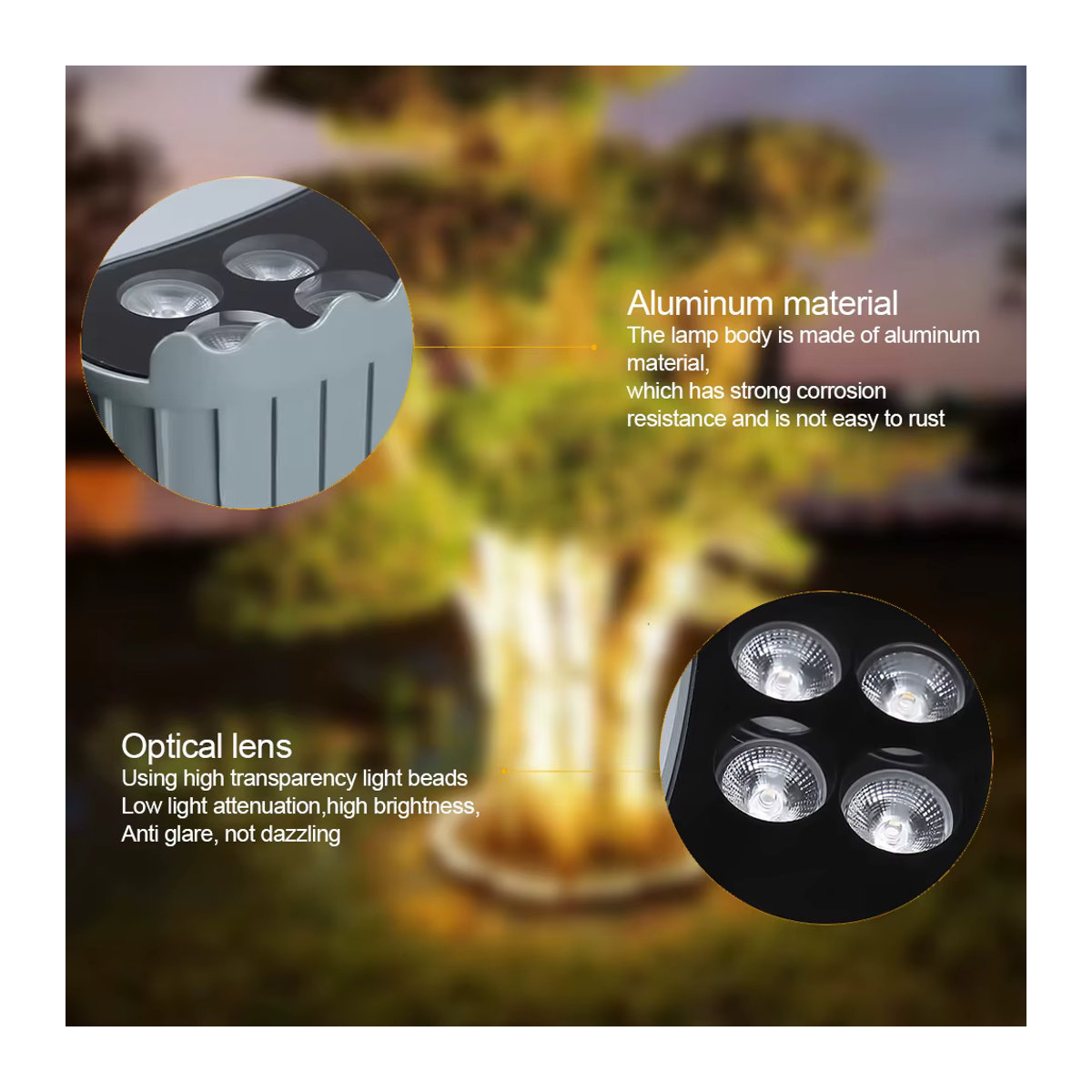 Burhui LED Außenstrahler für Garten und Landschaft mit Nachtprojektion, IP65 Wasserdicht, Aluminium, Warmweiß, Schwarz oder Weiß - Bild 5