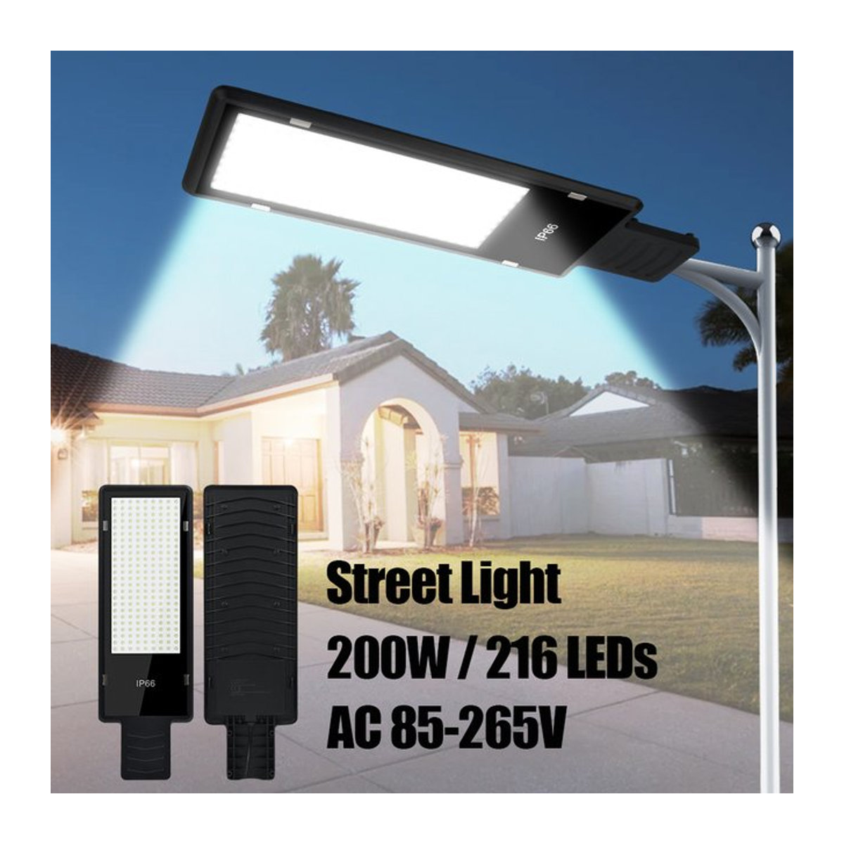 Burhui LED-Straßenlaterne in Schwarz aus Aluminium, 200 W, moderne Außenleuchte mit 216 LEDs und IP65 Wasserdichtigkeit - Bild 1
