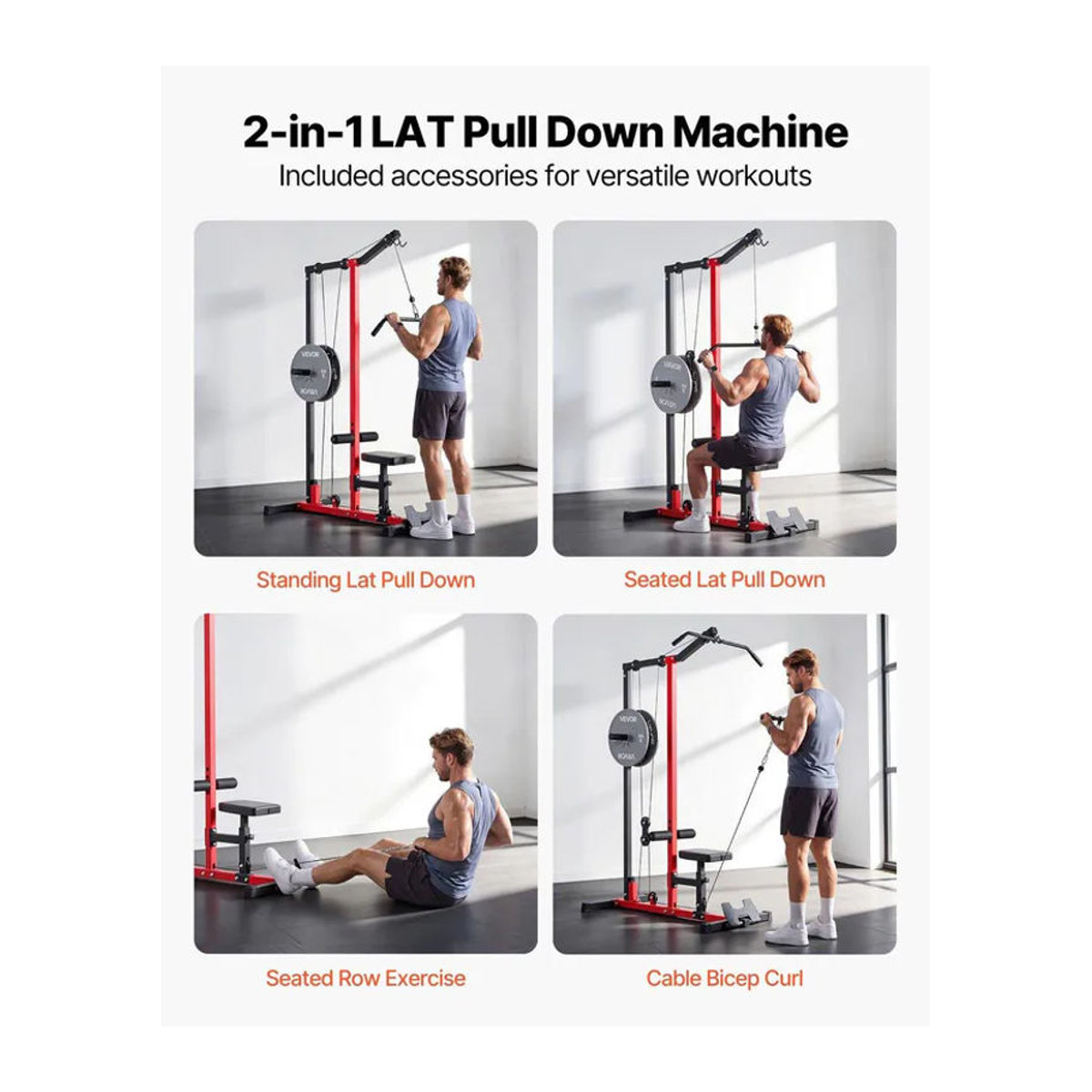 Buying Solutions MB 2-in-1 Kabelzugmaschine mit Latzug und Ruderfunktion in Schwarz-Rot - Bild 8