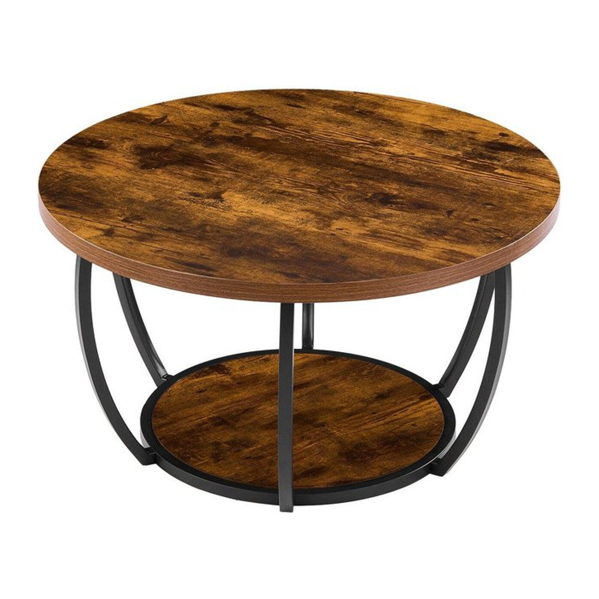 Buying Solutions, MB Runder Couchtisch in Rustikalem Braun mit 2-stöckigem Holzkreis und Metallrahmen, Durchmesser: 80,5 cm, Höhe: 44 cm - Bild 1