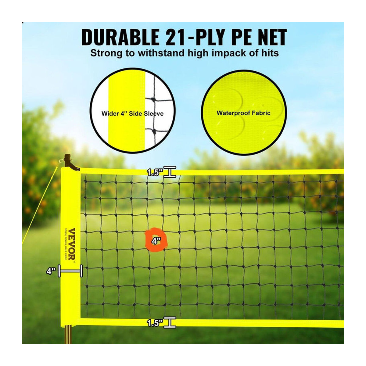 Buying Solutions MB Tragbares Outdoor-Volleyballnetzsystem mit höhenverstellbaren Stahlstangen und professionellem Volleyballset inklusive PVC-Ball, Pumpe und Tragetasche - Bild 3
