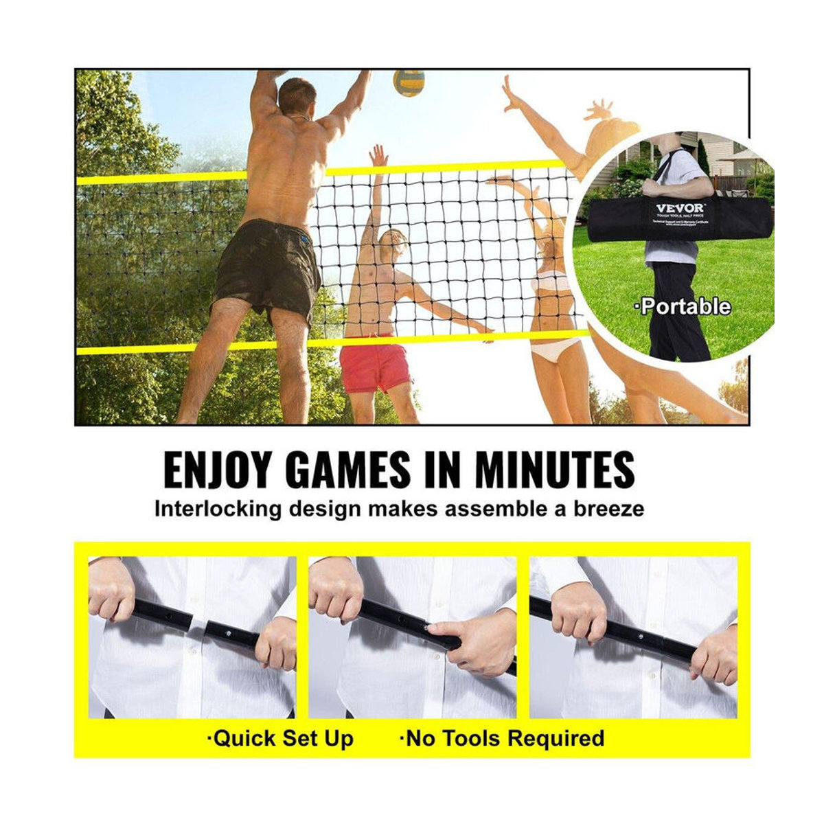 Buying Solutions MB Tragbares Outdoor-Volleyballnetzsystem mit höhenverstellbaren Stahlstangen und professionellem Volleyballset inklusive PVC-Ball, Pumpe und Tragetasche - Bild 7