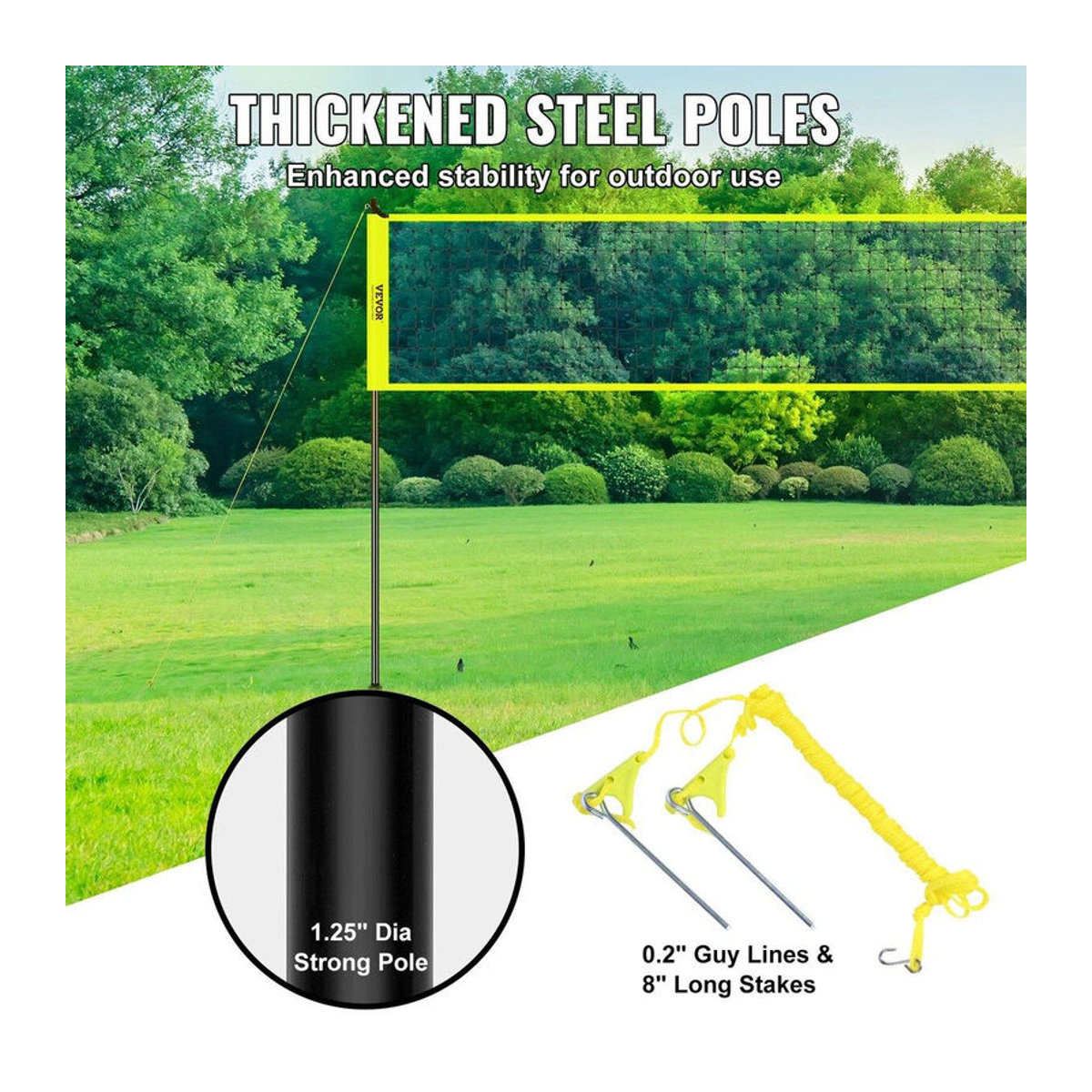 Buying Solutions MB Tragbares Outdoor-Volleyballnetzsystem mit höhenverstellbaren Stahlstangen und professionellem Volleyballset inklusive PVC-Ball, Pumpe und Tragetasche - Bild 8