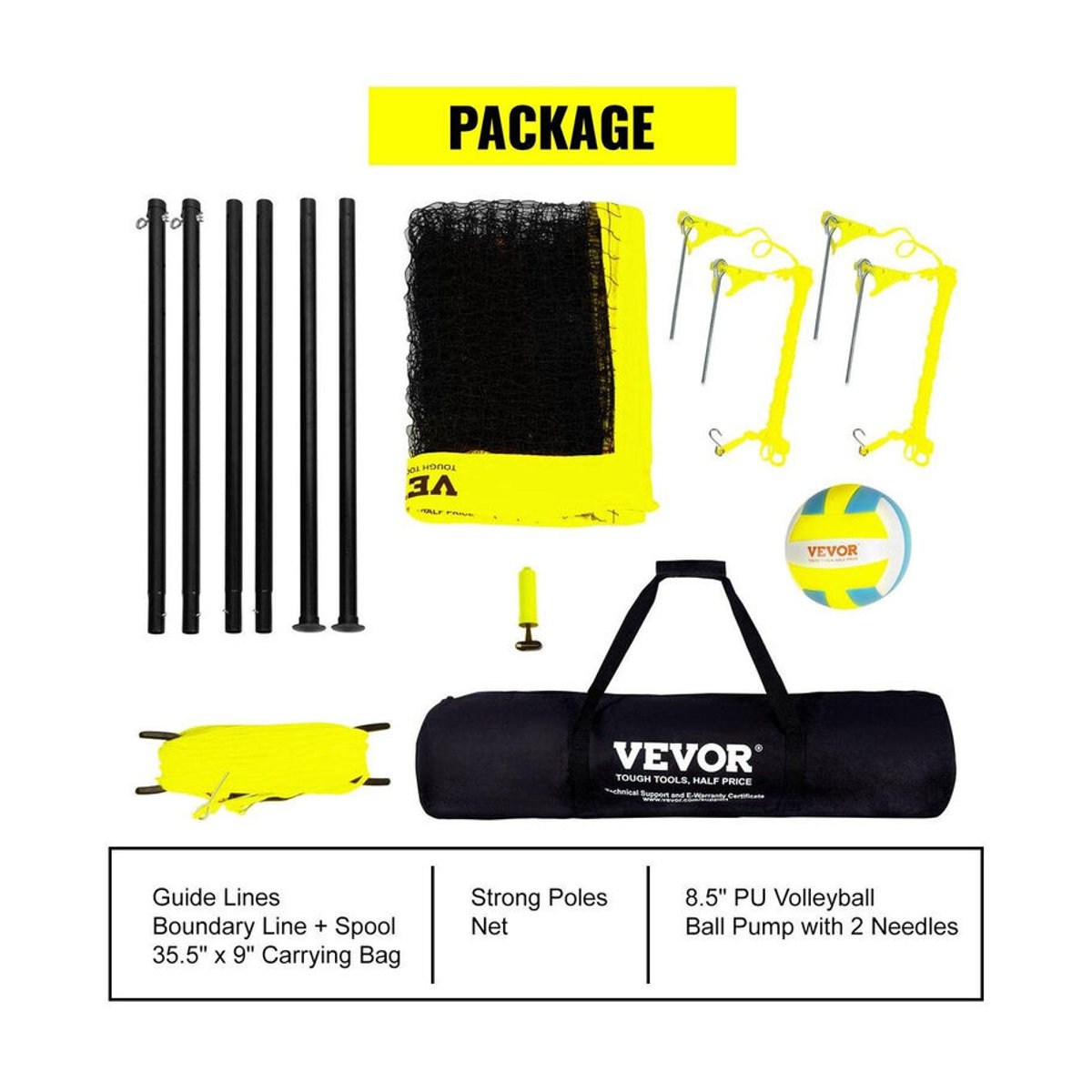 Buying Solutions MB Tragbares Outdoor-Volleyballnetzsystem mit höhenverstellbaren Stahlstangen und professionellem Volleyballset inklusive PVC-Ball, Pumpe und Tragetasche - Bild 9